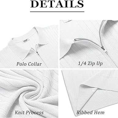 Zipper Polo Shirt Short Sleeve WHITE