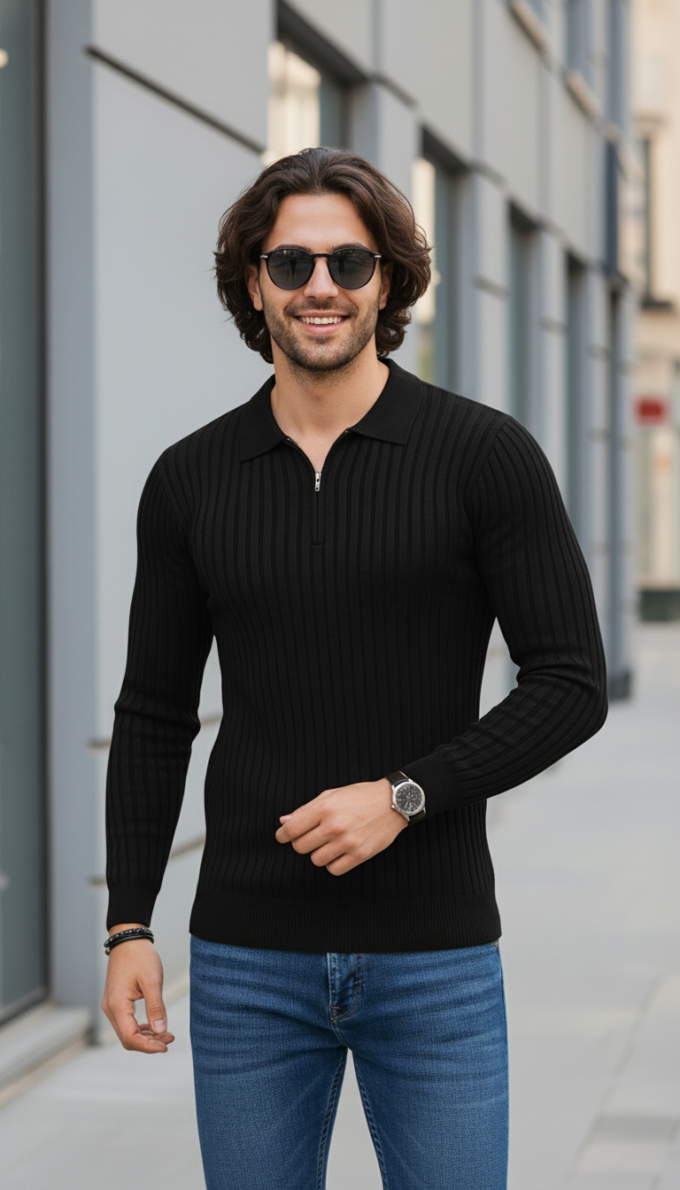 Jet-Black Zipper Full Sleeve Old Money