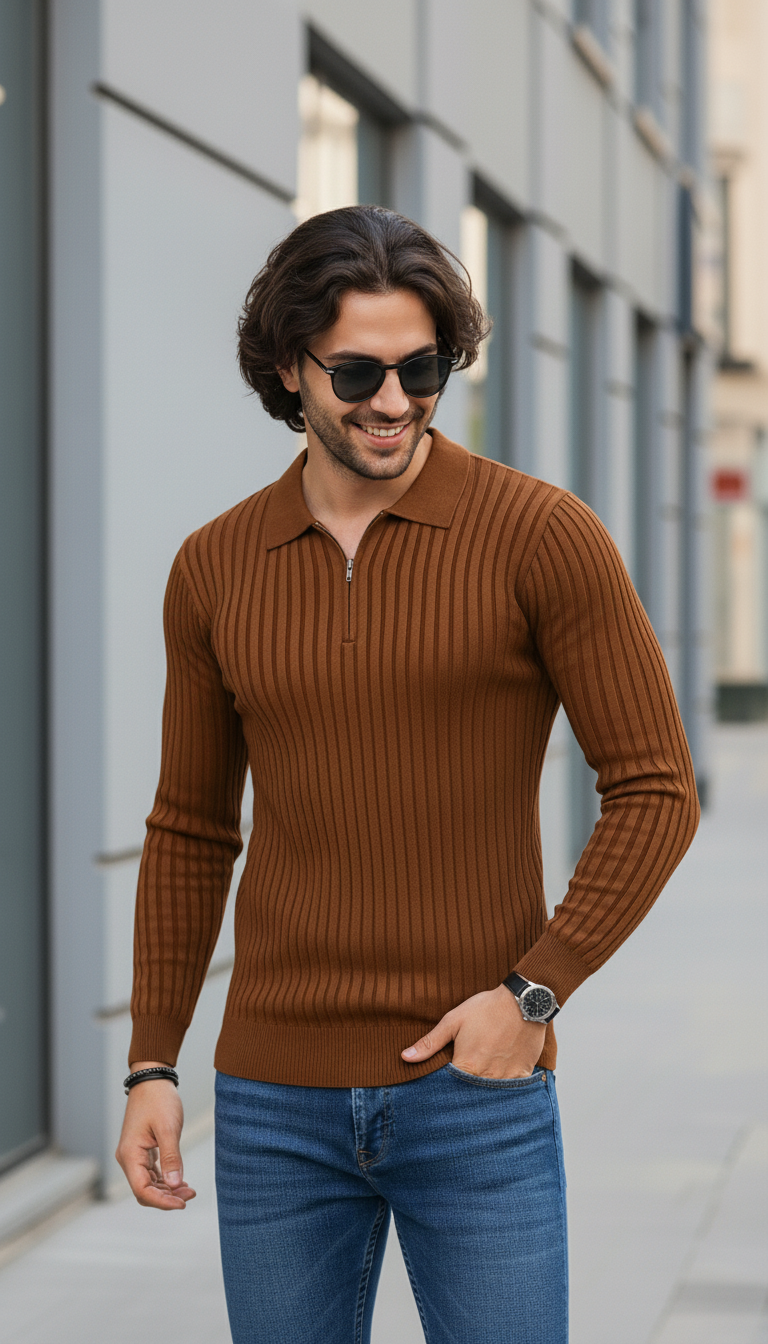 Toffee Brown Zipper Old Money Full Sleeve