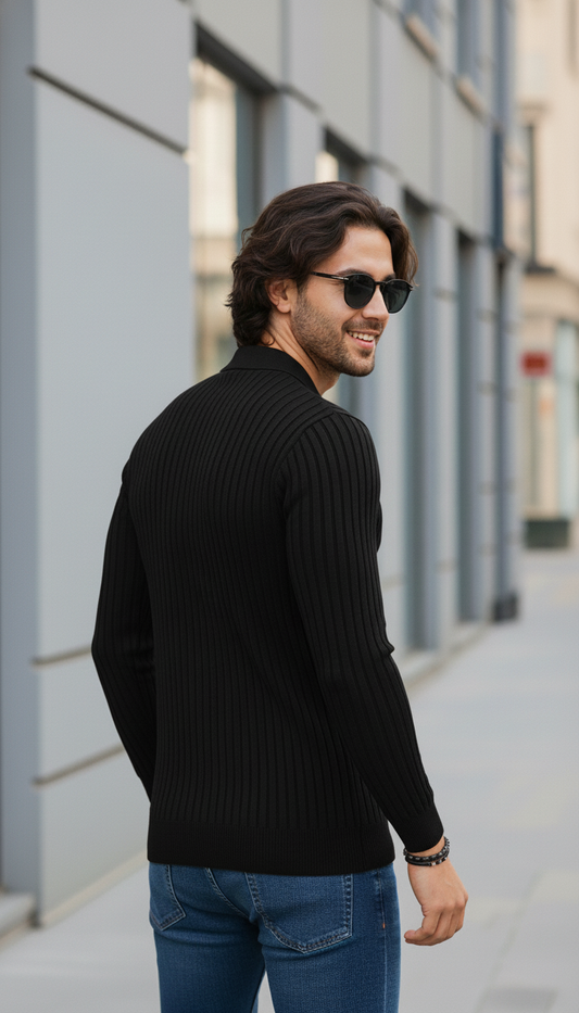 Jet-Black Zipper Full Sleeve Old Money