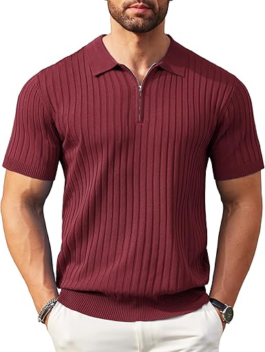 Zipper Polo Shirt Sleeve MAROON