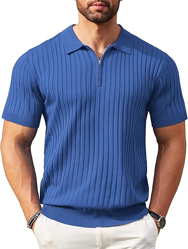 Zipper Polo Short Sleeve Royal blue