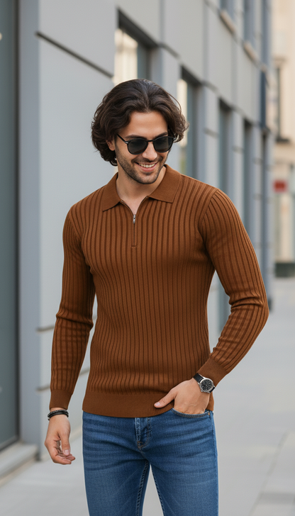 Toffee Brown Zipper Old Money Full Sleeve