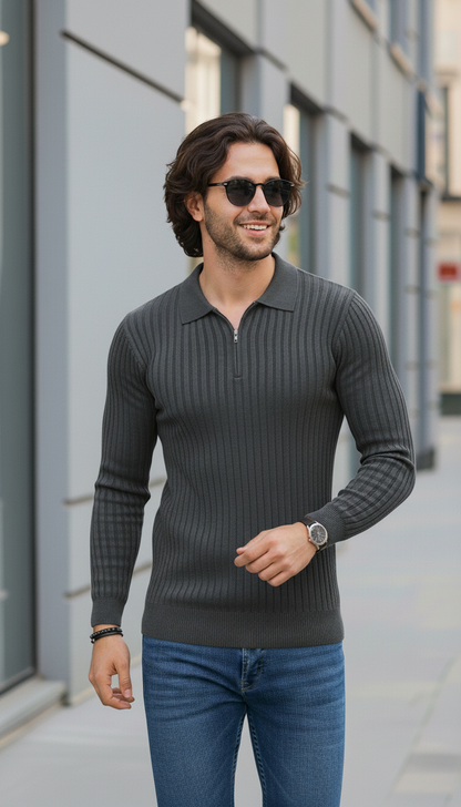 Metal Grey Zipper Full Sleeve Old Money