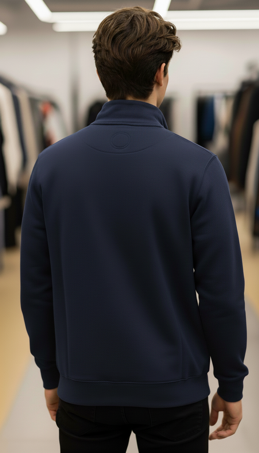 Stylish Quarter Zipper Navy-Blue
