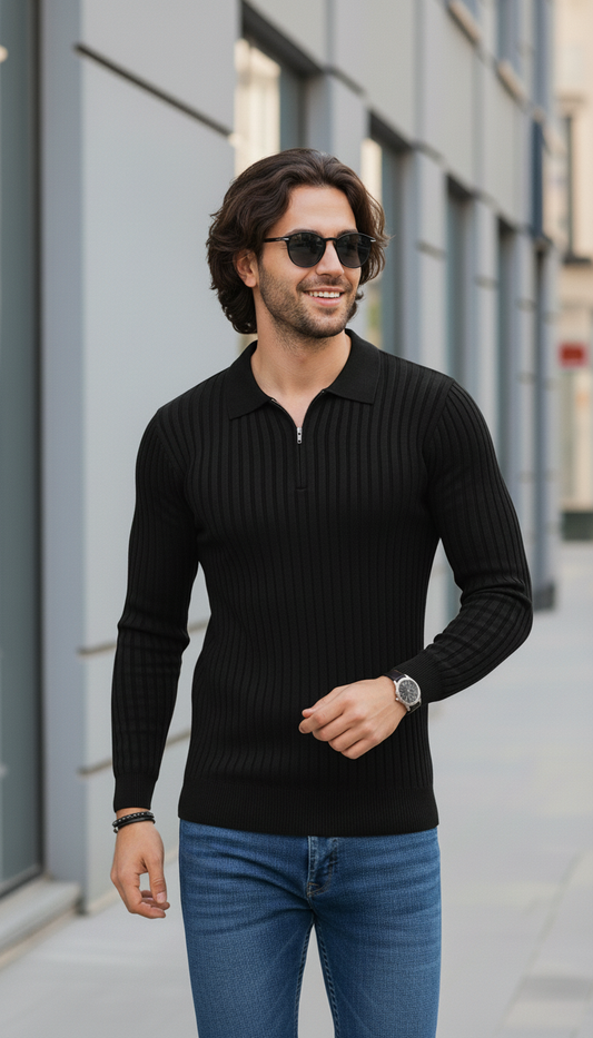 Jet-Black Zipper Full Sleeve Old Money