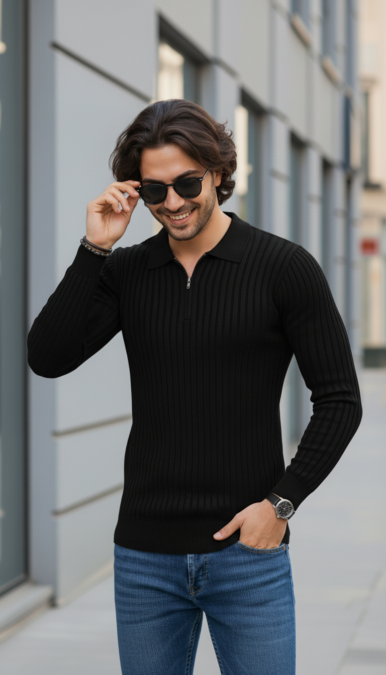 Jet-Black Zipper Full Sleeve Old Money