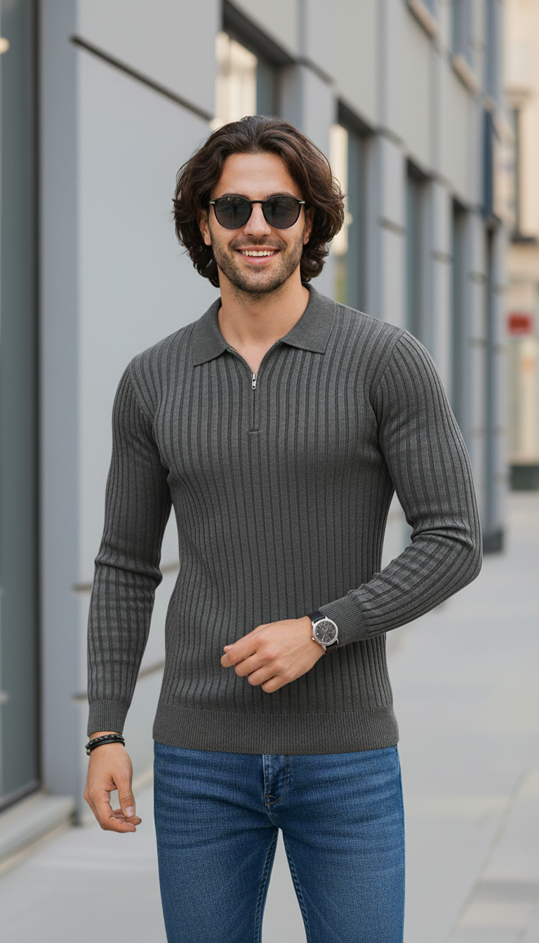 Metal Grey Zipper Full Sleeve Old Money