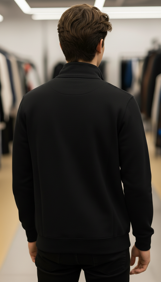 Stylish Quarter Zipper Black