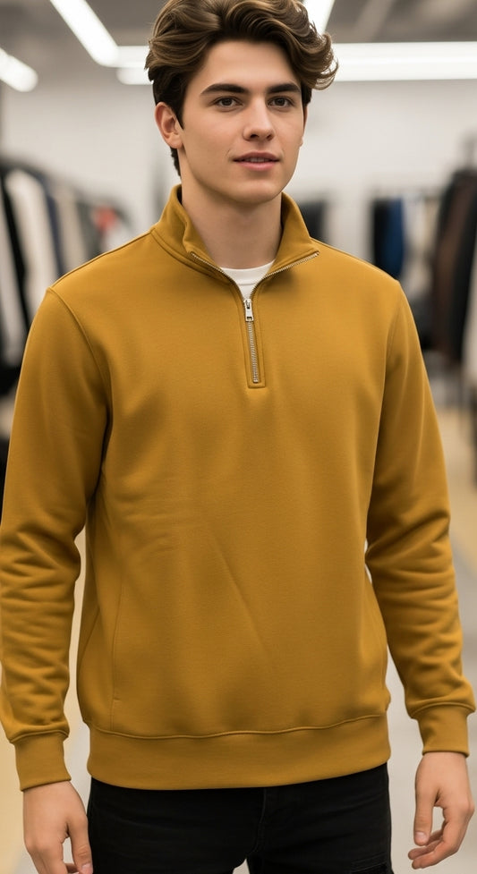 Stylish Quarter Zipper Mustard