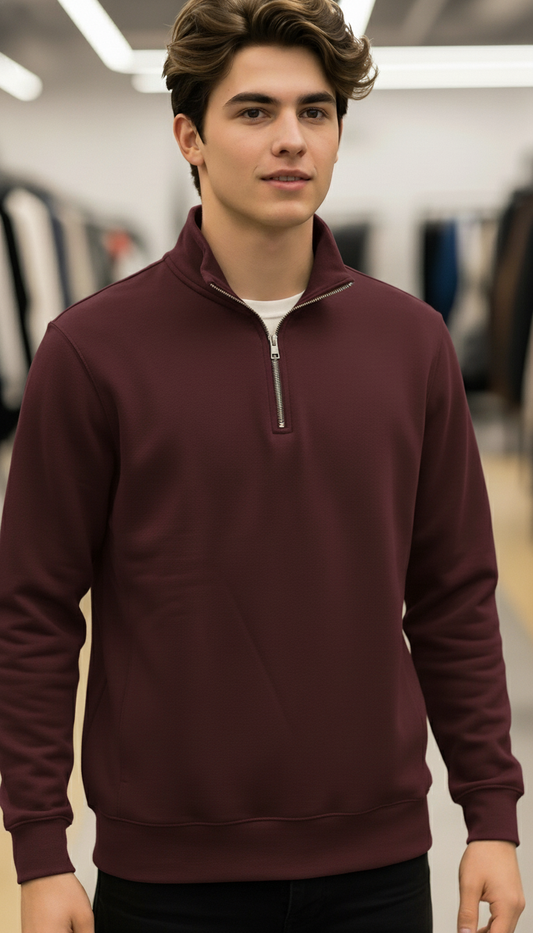 Stylish Quarter Zipper Maroon